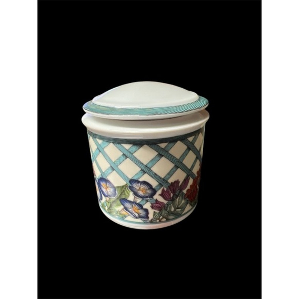 DANSK Nordic Garden Porcelain 3.75" Sugar Bowl ‎ With Creamer Lid Lattice Ribbon